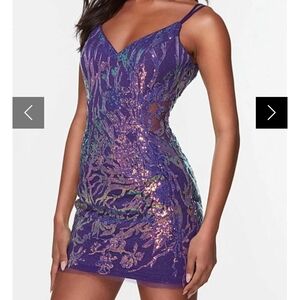 Alyce Paris 4535 V Neck Sequin Short Dress Purple, Like New, Fits Size 14-16